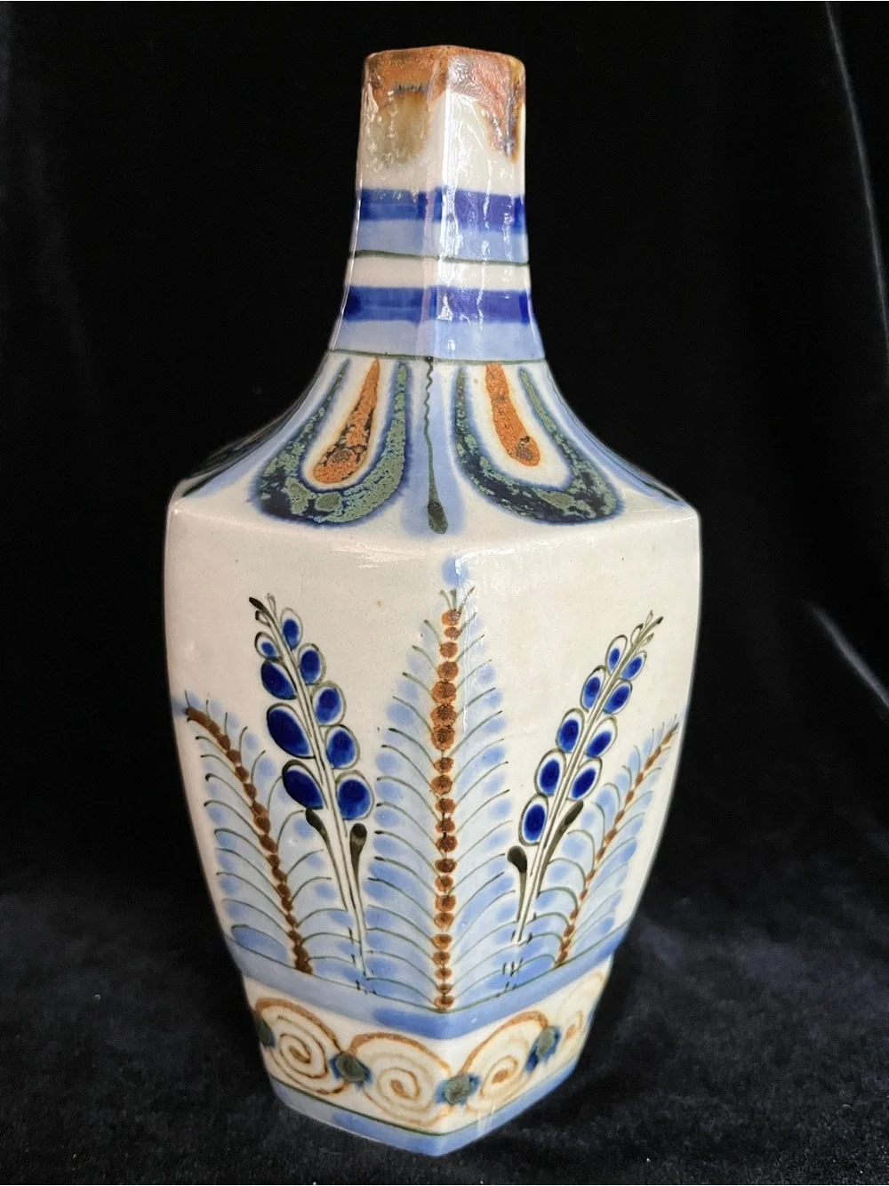 Ken Edwards El Palomar Tonala Mexico Pottery Bird Flower Tall VASE or Decanter